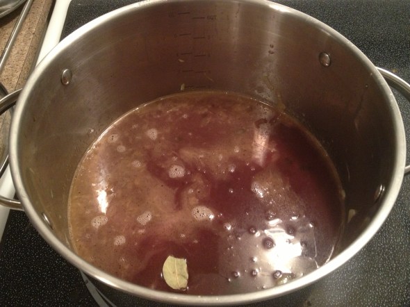 On medium heat add a bay leaf and let the soup simmer.